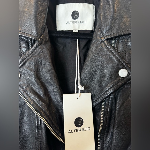 Black 100% Sheep Leather Moto/Biker Jacket - Picture 7 of 11